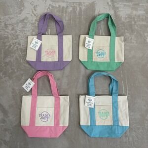 NEW Trader Joe's Set Of 4: Mini Canvas Totes Pastel Spring Easter Cream